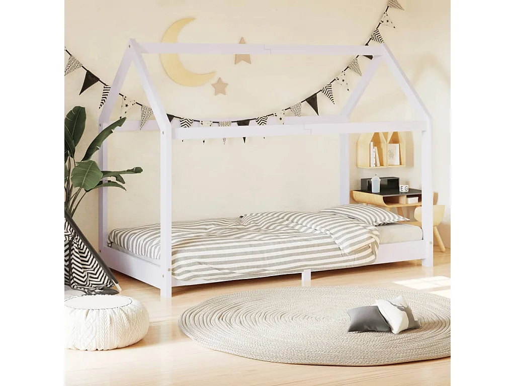 Lit-80x160 cm d'enfant Blanc Bois de pin massif EGGB18365