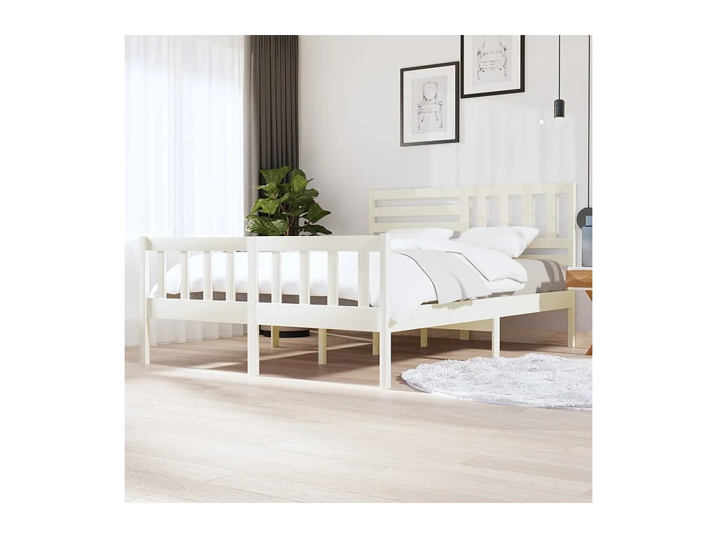 Lit-160x200 cm Blanc Bois massif EGGB36429