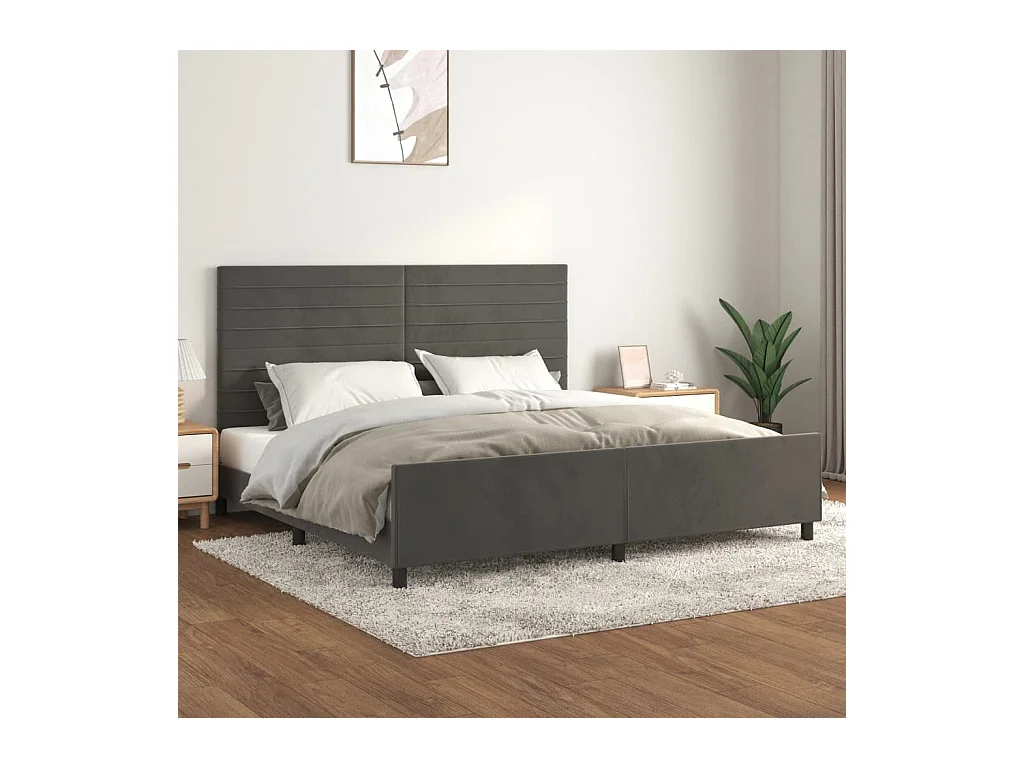 Lit-200x200 cm avec tête de lit Gris foncé Velours EGGB37606