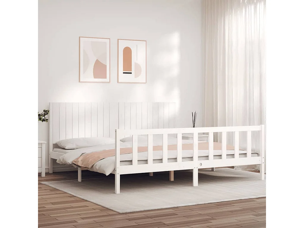 Cama com cabeceira 200x200cm madeira maciça branco PT514084