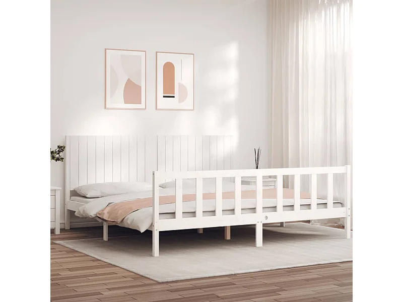 Cama com cabeceira 200x200cm madeira maciça branco PT514084