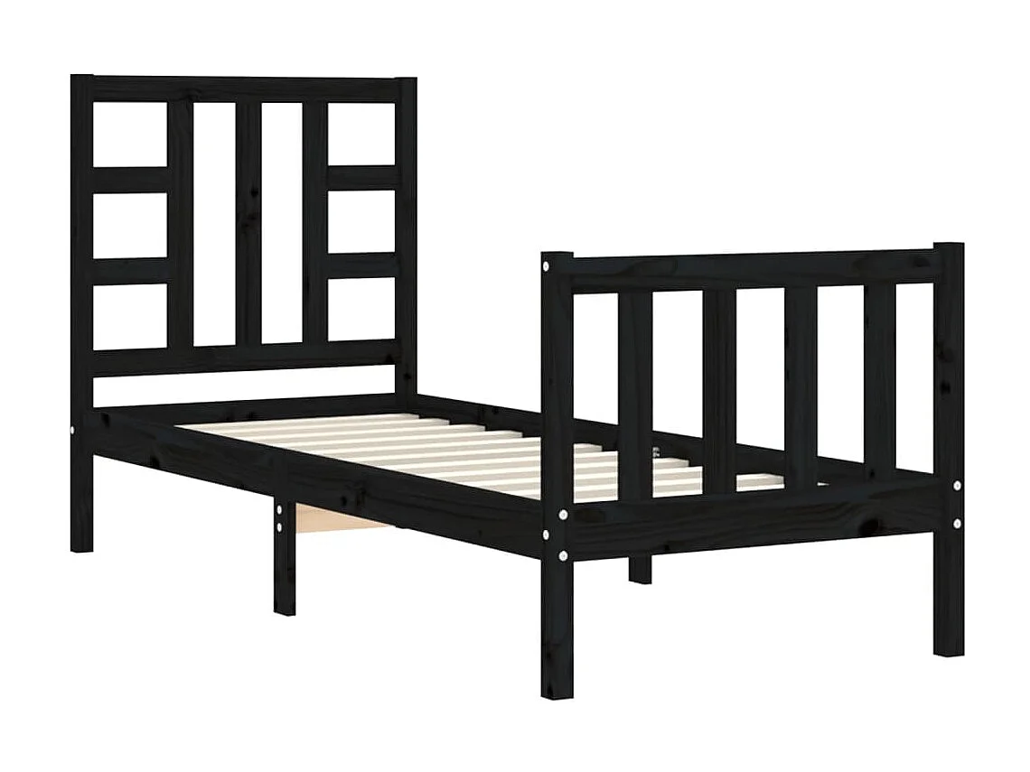 Lit-75x190 cm avec tête de lit noir petit simple bois massif EGGB52764