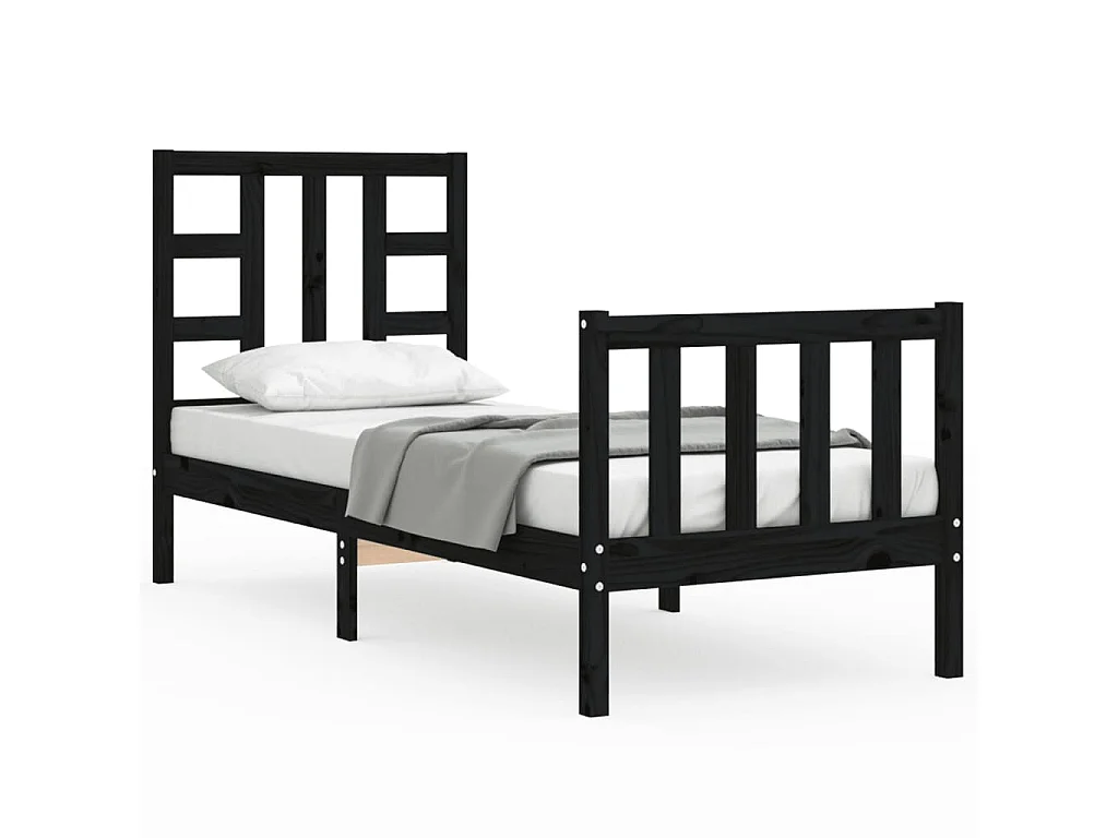 Lit-75x190 cm avec tête de lit noir petit simple bois massif EGGB52764
