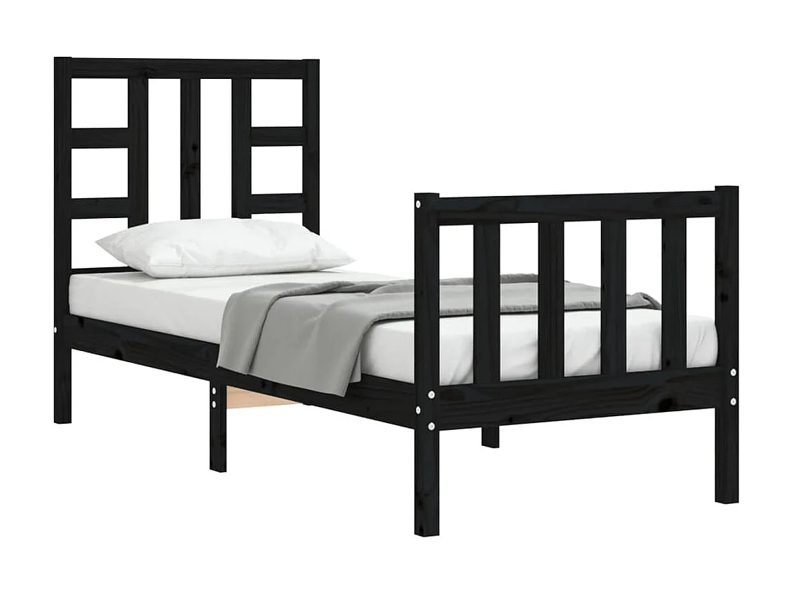 Lit-75x190 cm avec tête de lit noir petit simple bois massif EGGB52764