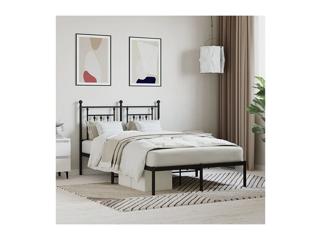 Lit-120x190 cm métal avec tête de lit noir EGGB23063