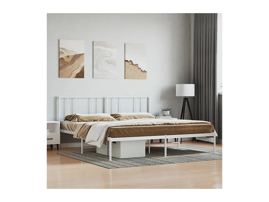 Lit-193x203 cm métal avec tête de lit blanc EGGB95316