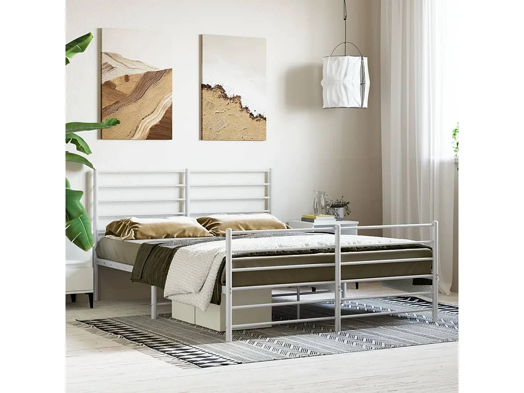 Cama com cabeceira e pés 140x190 cm metal branco PT568687