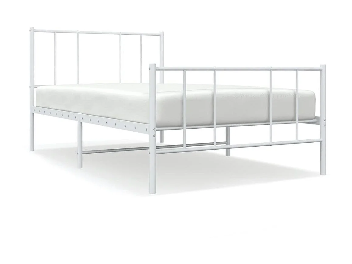 Lit-90x190 cm métal avec tête de lit/pied de lit blanc EGGB38907