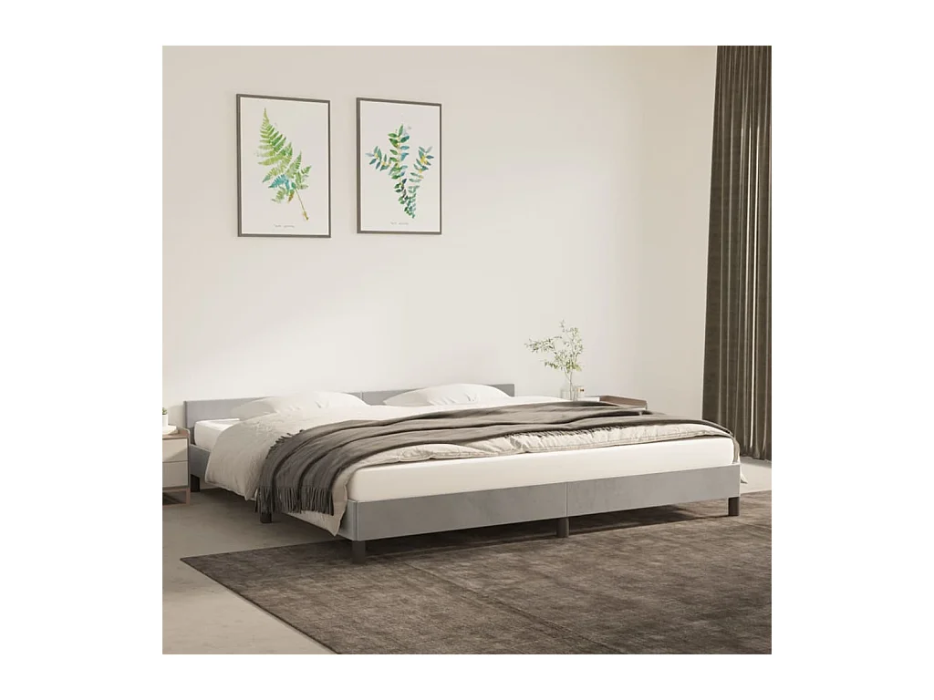Lit-200x200 cm avec tête de lit Gris clair Velours EGGB96814
