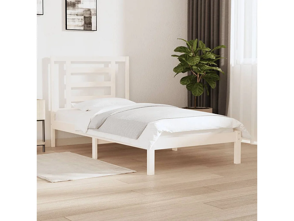 Lit-90x190 cm Blanc Bois de pin massif Simple EGGB28781