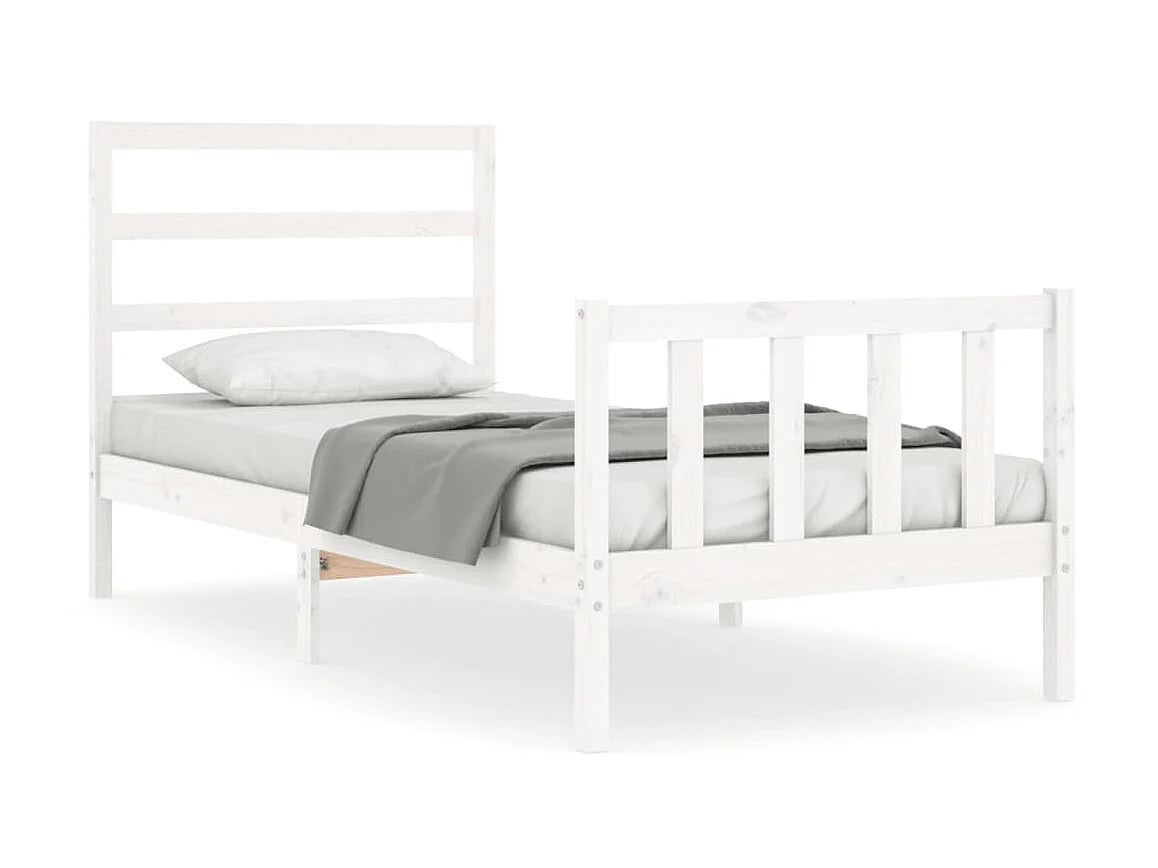 Cama 90x190 cm con cabecero madera maciza blanco ES75763