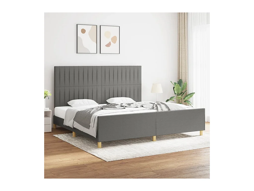Lit-200x200 cm avec tête de lit Gris foncé Tissu EGGB89498