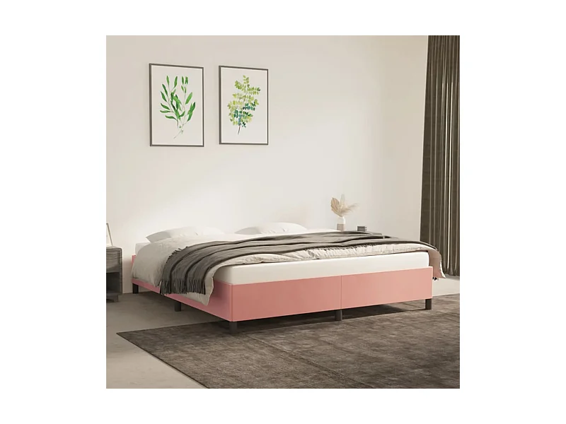 Cama 160x200 cm veludo rosa PT499664