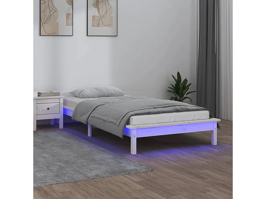 Lit-75x190 cm à LED blanc petit simple bois massif EGGB42460