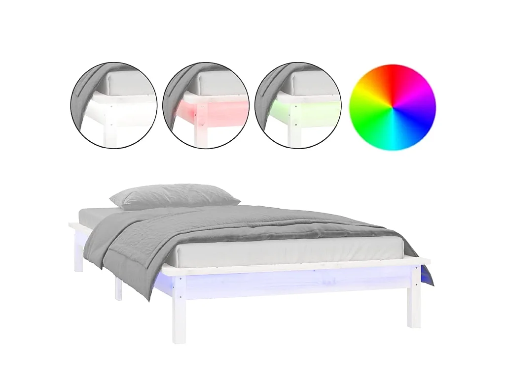 Lit-75x190 cm à LED blanc petit simple bois massif EGGB42460