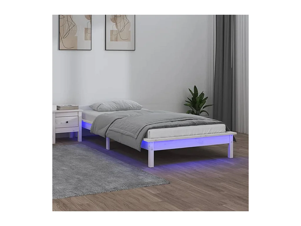 Lit-75x190 cm à LED blanc petit simple bois massif EGGB42460