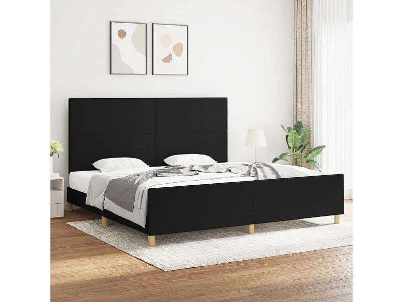 Cama com cabeceira 200x200 cm tecido preto PT160527