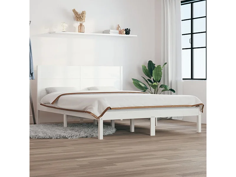Lit-140x200 cm Blanc Bois de pin massif EGGB88876