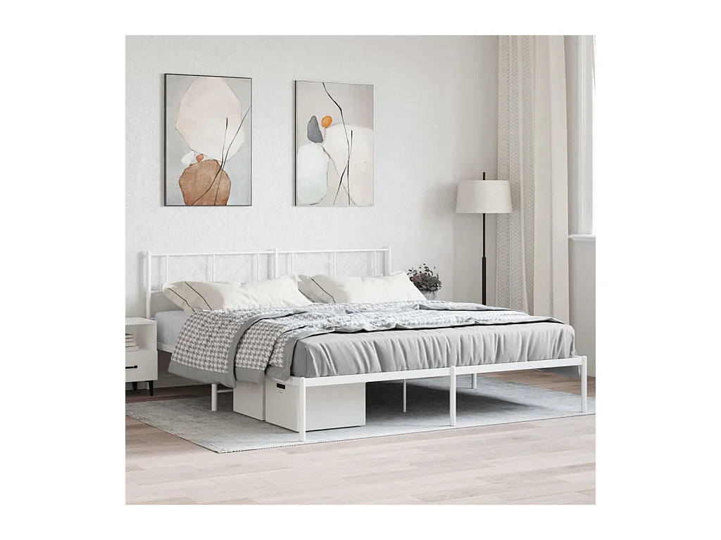 Bedframe met hoofdbord metaal wit 193x203 cm NL20512
