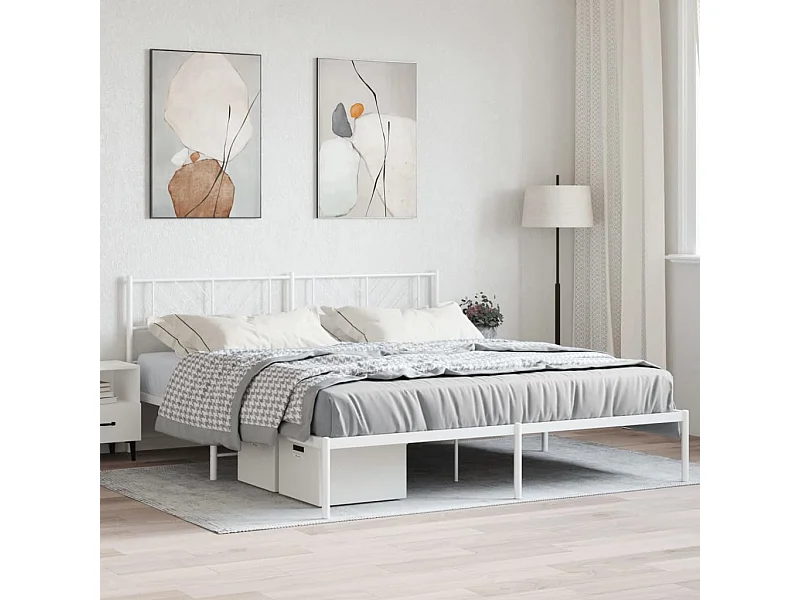 Lit-193x203 cm métal avec tête de lit blanc EGGB38501
