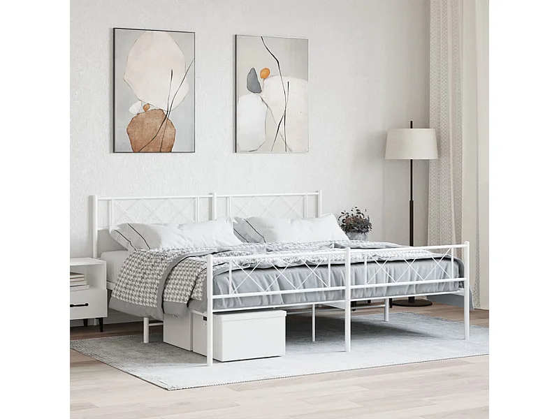 Cama 180x210 cm metal con cabecero y pie cama blanco ES27959