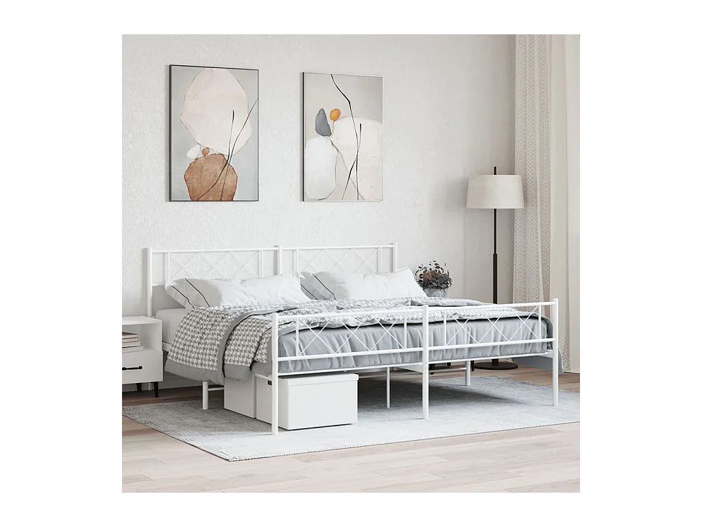 Lit-183x213 cm métal avec tête de lit/pied de lit blanc EGGB14129