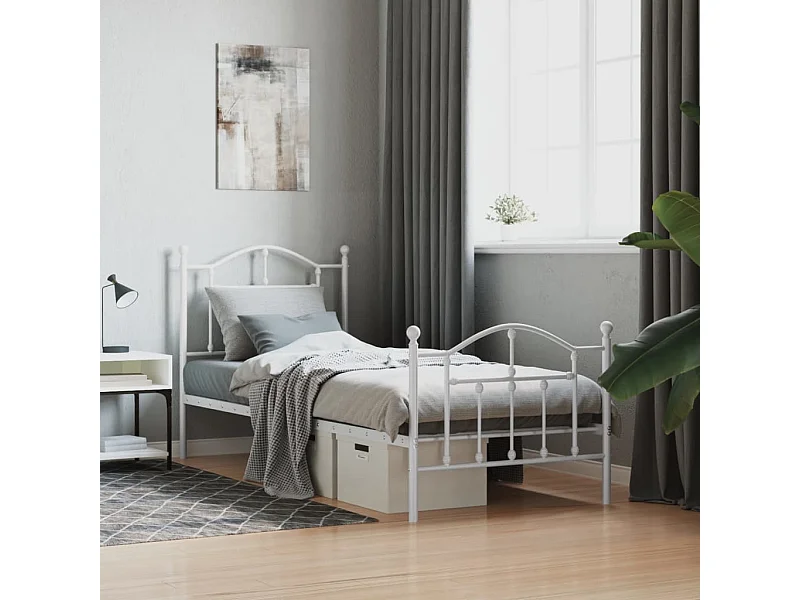 Cama com cabeceira e pés 90x190 cm metal branco PT990093