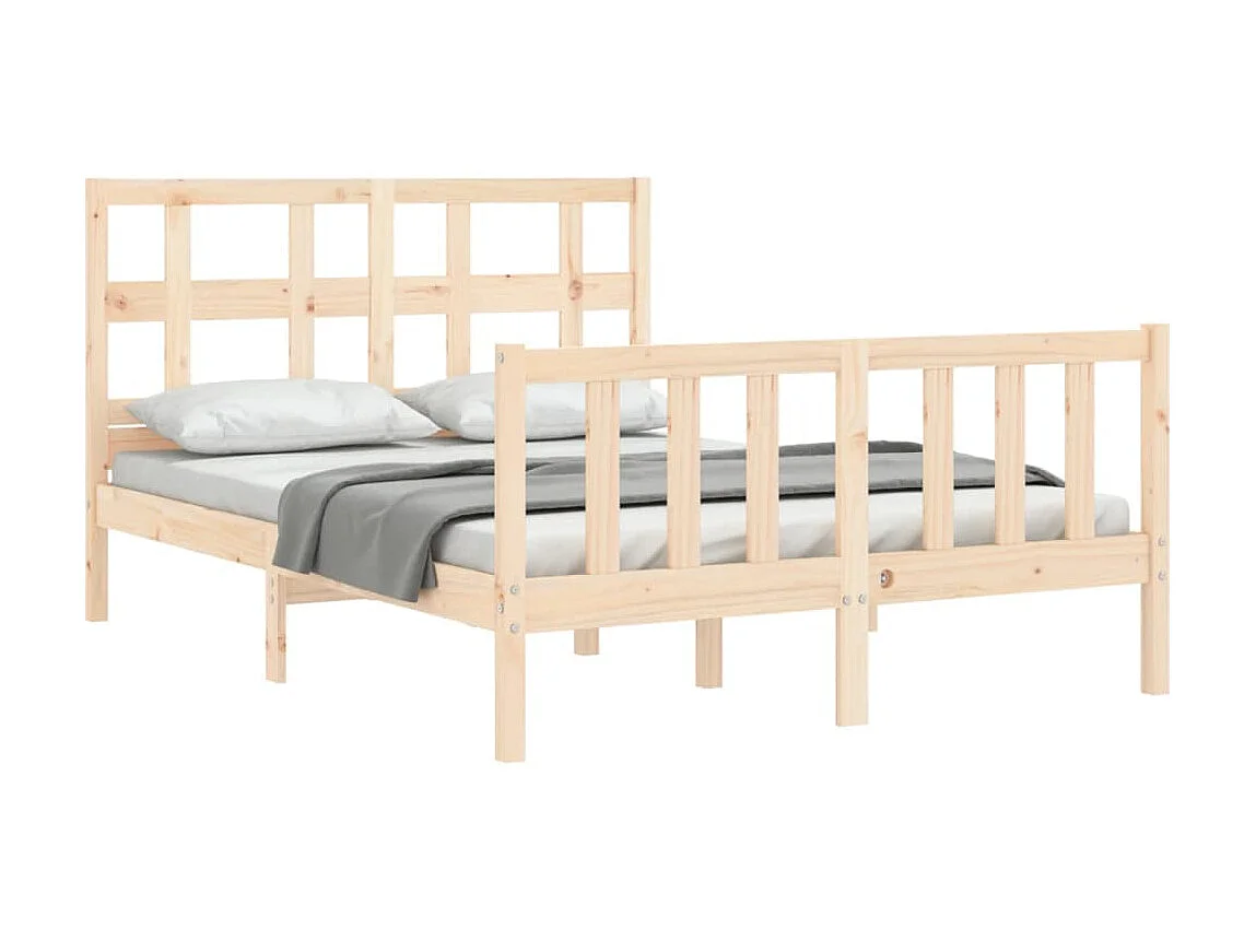 Lit-135x190 cm avec tête de lit double bois massif EGGB20934