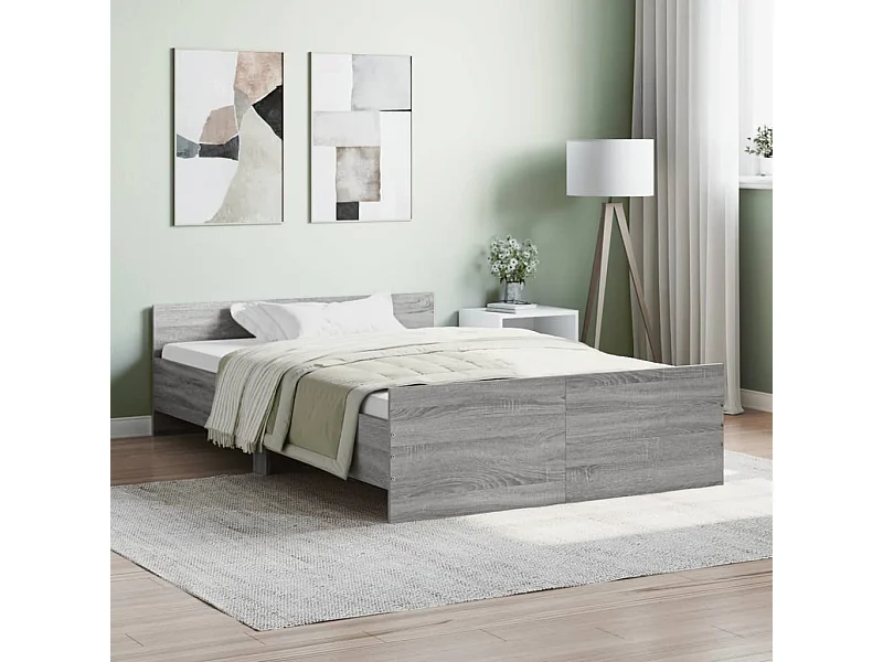 Cama c/ painéis de cabeceira e pés cinzento sonoma PT609946