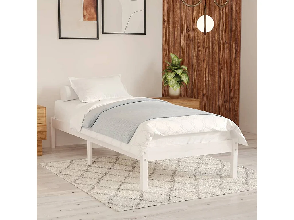 Cama pequena solteiro 75x190 cm madeira maciça branco PT155770
