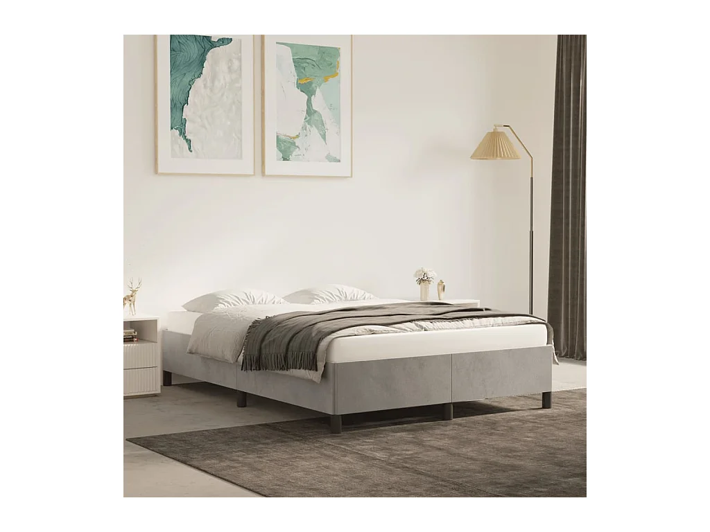 Lit-140x200 cm Gris clair Velours EGGB28754