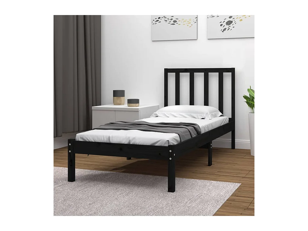 Lit-75x190 cm Noir Bois de pin massif Petit simple EGGB67163