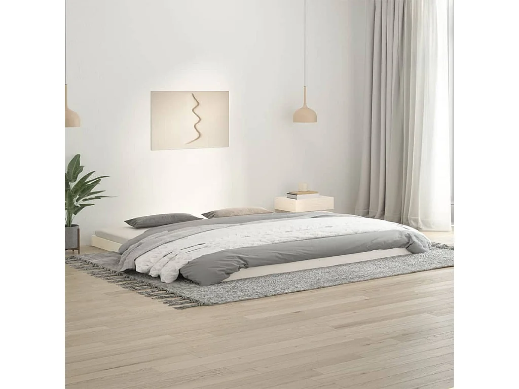 Lit-200x200 cm blanc bois de pin massif EGGB30489
