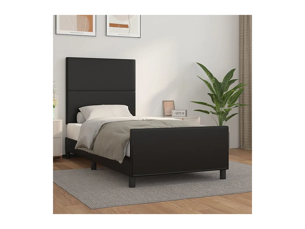 Lit-90x200 cm avec tête de lit Noir Similicuir EGGB66031