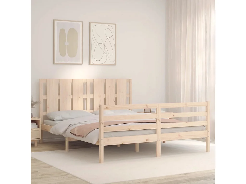 Lit-150x200 cm avec tête de lit King Size bois massif EGGB87200