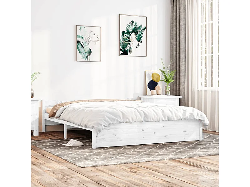 Cama king 150x200 cm madeira maciça branco PT863689