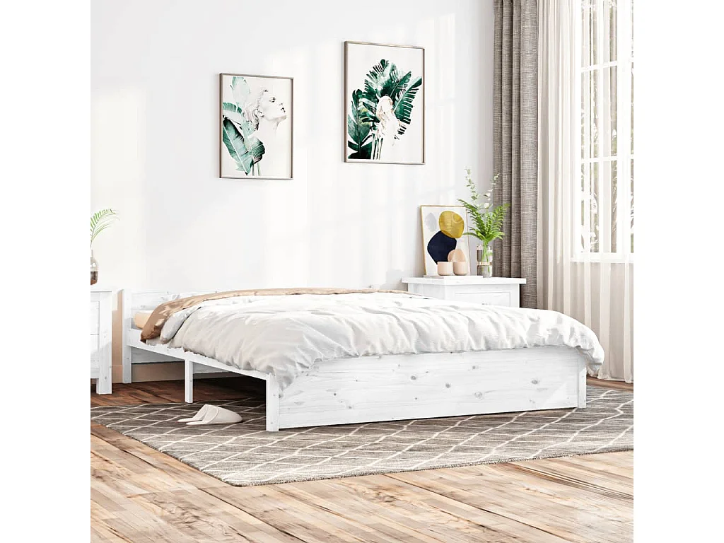 Lit-150x200 cm Blanc Bois massif Très grand EGGB30099