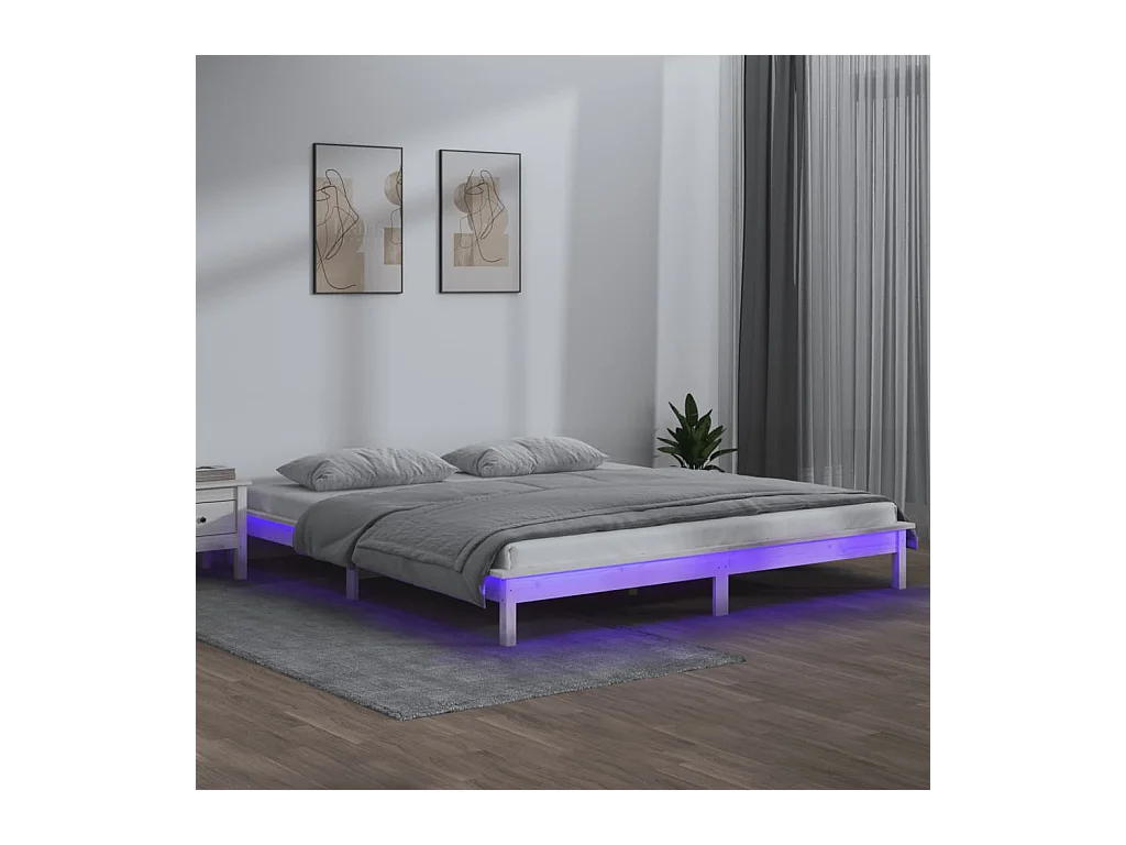 Lit-150x200 cm à LED blanc très grand bois massif EGGB46273