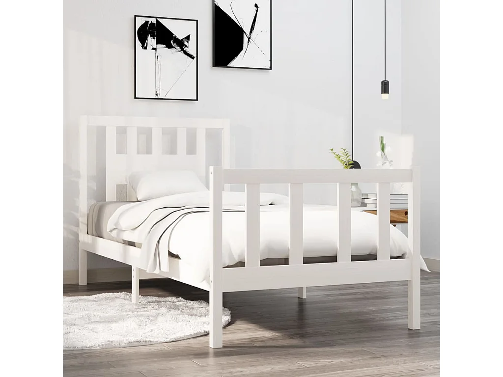 Cama solteiro 90x190 cm madeira maciça branco PT979896