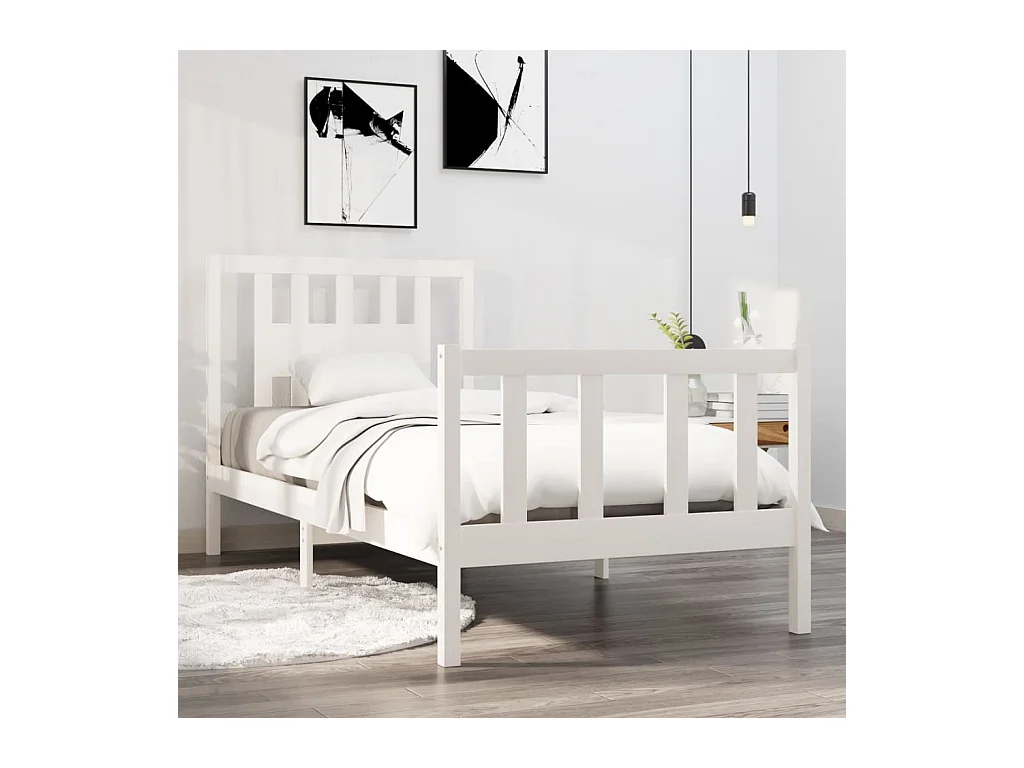 Lit-90x190 cm Blanc Bois massif Simple EGGB84446