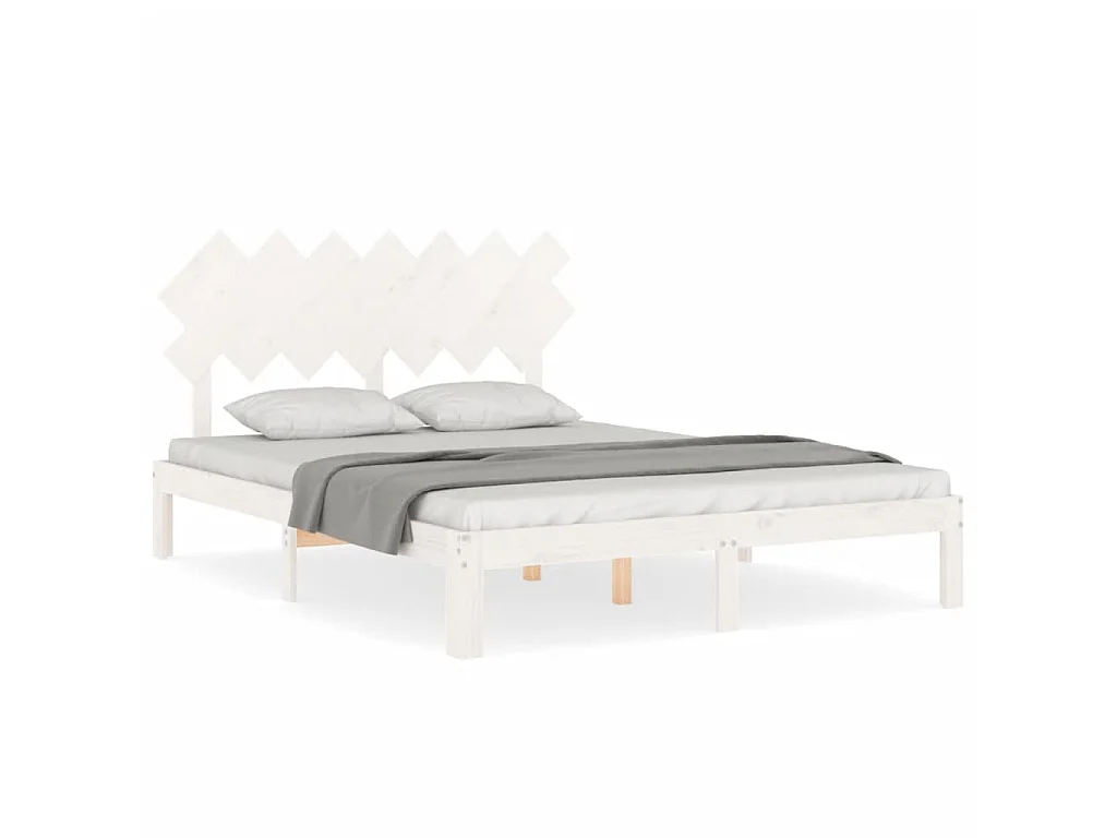 Cama com cabeceira 140x200cm madeira maciça branco PT211171