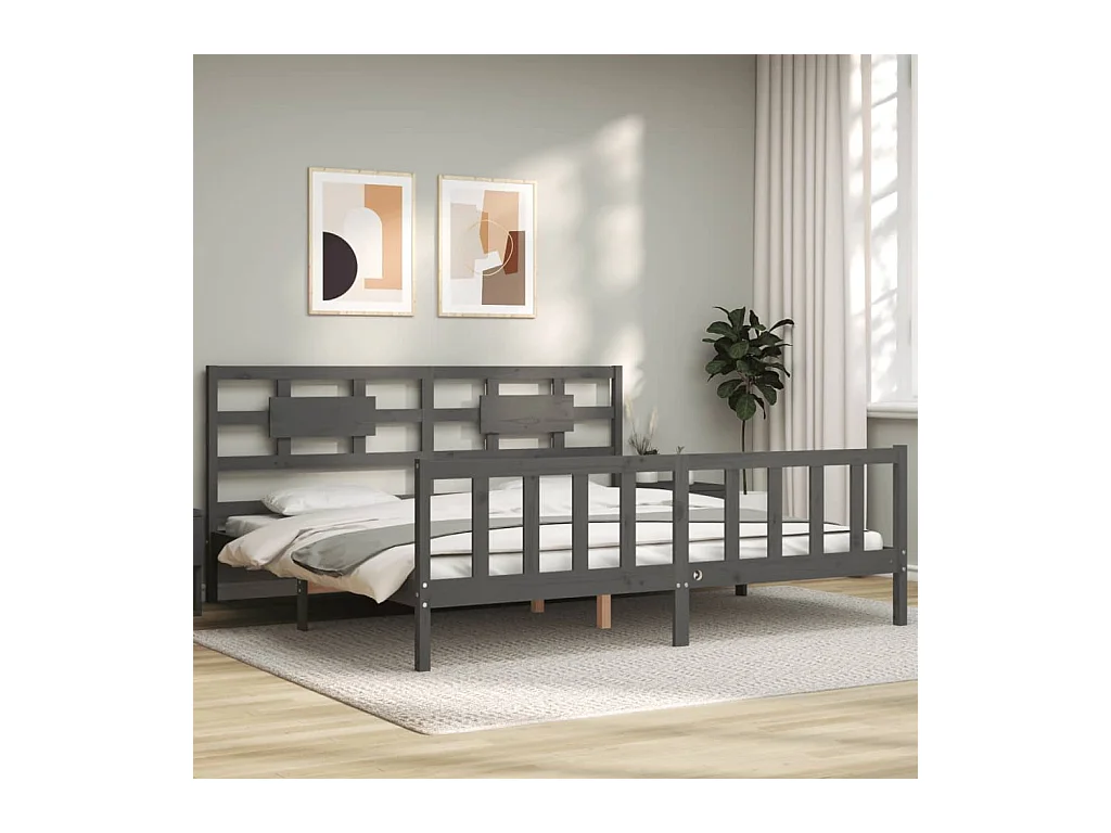 Cama com cabeceira 200x200 cm madeira maciça cinza PT627480