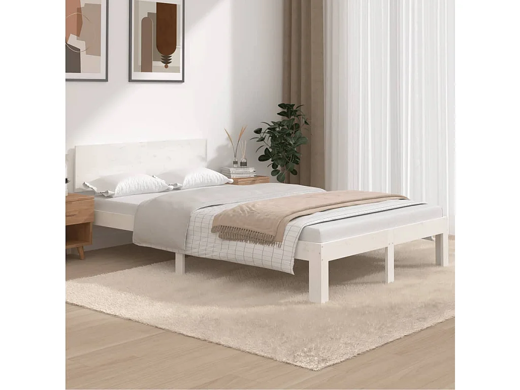 Lit-120x200 cm Blanc Bois de pin massif EGGB80838