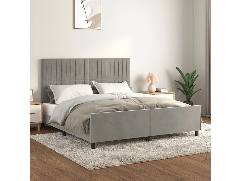 Lit-180x200 cm avec tête de lit Gris clair Velours EGGB88444