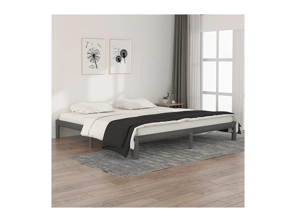 Cama 200x200 cm madera maciza de pino gris ES21922