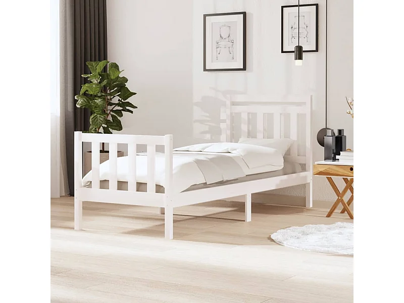 Cama 90x200 cm madera maciza blanco ES43509