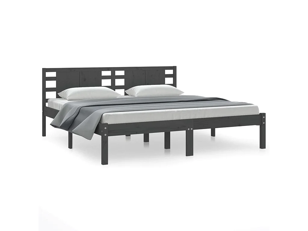 Cama 200x200 cm pinho maciço cinzento PT855529