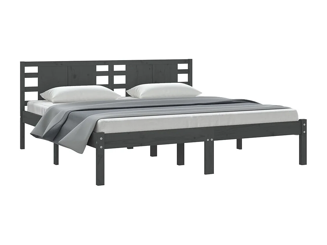 Cama 200x200 cm pinho maciço cinzento PT855529