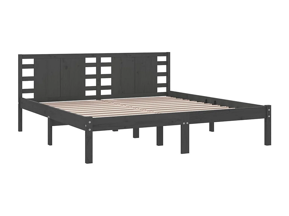 Cama 200x200 cm pinho maciço cinzento PT855529
