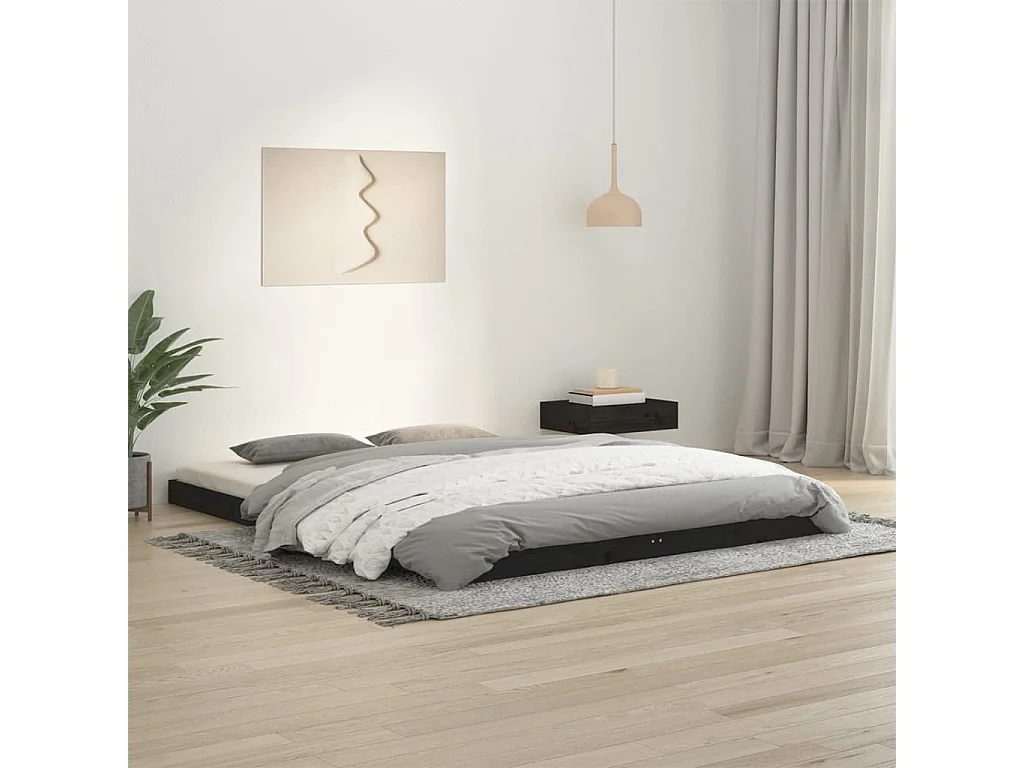 Lit-150x200 cm noir très grand bois de pin massif EGGB85400